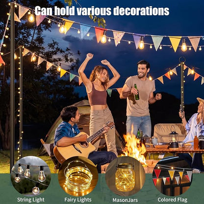 String Light Poles for Outdoor 2 Pack,10 Ft Outside String Light Pole for String Lights, Backyard Patio Light Poles for Parties Bistro Wedding
