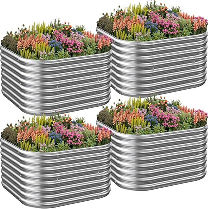 4 Pack 3x3FT Corrugated Galvanized Steel Raised Garden Bed Outdoor, Metal Above Ground Garden Bed for Vegetables and Flowers, Raised Beds for Gardening-3x3FTx10Inch