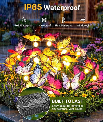 Solar Butterfly Garden Lights, 6 Pack 48 Swaying Butterflies | Lifelike Silk Wings on Wire Stems, For Yard, Patio, Pathway & Lawn, IP65 Waterproof Outdoor, Flutters in Any Breeze