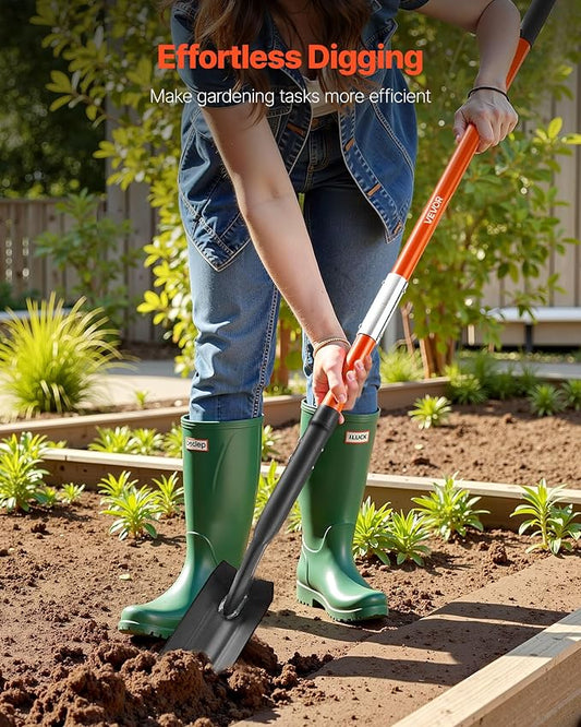 VEVOR Trench Shovel, 4 in Blade Heavy-Duty Trenching Shovel, Narrow Spade Trench Digger with Fiberglass Handle and Non-Slip Grip, for Gardening, Digging Holes, Trenching, and Planting, 56 in Long