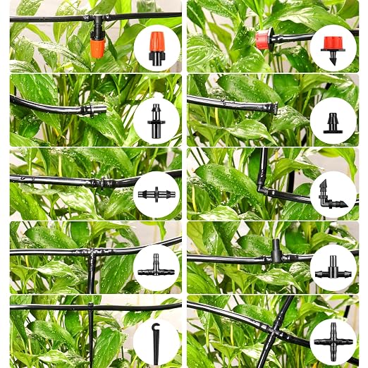 245 Pcs Drip Irrigation Fittings Kit for 1/4" Tubing：Gardrip 1/4 Inch Drip System Barbed Connectors (Nozzles, Nozzle Tees, Drippers, Single Barbs, Couplings, Tees, Elbows, Plugs, Crosses, Drip Stakes)