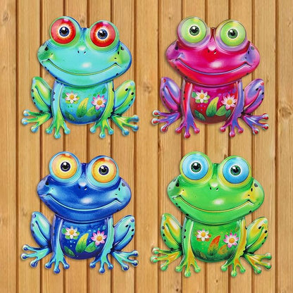 Junware Metal Frog Wall Decor, 4Pcs Frog Iron Wall Art Sculptures Art Frogs Wall Hanging Sculpture Decoration.Outdoor Fence Art for Home Garden, Fence, Patio, Yard, Bedroom Outside Gifts for Adults