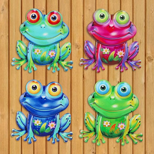 Junware Metal Frog Wall Decor, 4Pcs Frog Iron Wall Art Sculptures Art Frogs Wall Hanging Sculpture Decoration.Outdoor Fence Art for Home Garden, Fence, Patio, Yard, Bedroom Outside Gifts for Adults
