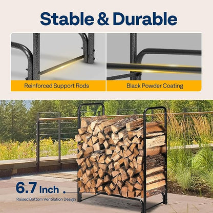 VIVOHOME 3 ft Heavy Duty Firewood Rack Outdoor with Cover, Fire Wood Storage Rack, Log Holder and Cover Combo Set with Zipper, Black