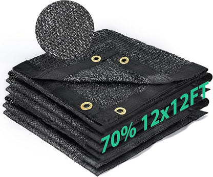 Kesfitt 70% Shade Cloth 12x12 ft, Breathable HDPE Mesh Sun Shade Tarp for Garden & Greenhouse, UV Resistant Outdoor Shade Fabric with Copper Grommets for Plants, Patio, Yard