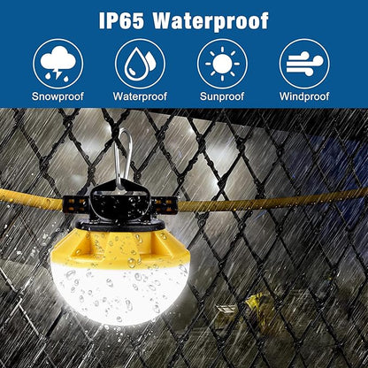 LED Construction String Light 50FT, 50W 6000Lm,18AWG Wire,5000K Linkable String Work Lights with 5 Bulbs & Hooks, Industrial Temporary Lighting for Construction Site, Crawl Space,Job Site,Attic
