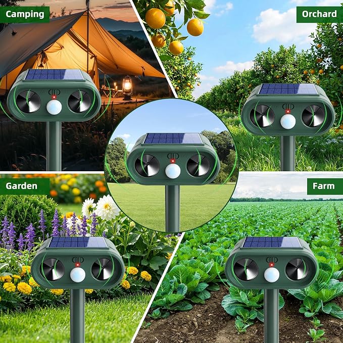 2026 Sonic Fortress Pro Deer Repellent Devices, IP65 Racoon Repellent Outdoor Squirrel Fortress Pro Animal Repeller Cat Deterrent with Motion Sensor to Scare Rabbit Bear Dog Out of Garden Yard(4Pack)