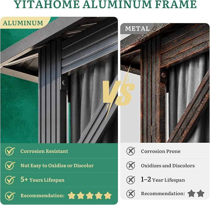 YITAHOME 10x12ft Hardtop Gazebo with Nettings and Curtains Heavy Duty | Double Roof Galvanized Steel Outdoor Combined of Vertical Stripes Roof for Patio, Backyard, Deck, Lawns, Gray