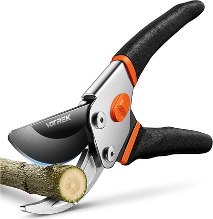 VOTREK® Pruning Shears, 8.5” Professional Garden Pruner with Jam-Proof Spring & Ever-Sharp SK5 Blade, Ergonomic Bypass Clippers for Rose, Tree Trimming, Heavy Duty Bonsai Scissor for Weak Hand