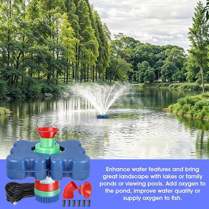 Pond Fountain Aerator Floating with Time Controller for Outdoor Large Ponds | AC110V 1HP 750W with 15000 GPH Aeration System Aerating Fountain Pump for Outdoor Ponds & Lakes with 15A/100FT Power Cord