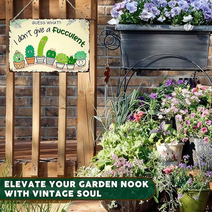 PEACHGARDEN Garden Decor Succulent Metal Sign I Don't Give A Succulent Wall Art Decor Funny Signs for Home Garden Greenhouse Outdoor Yard 8x12 inch