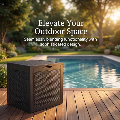 NicBex 30 Gallon Deck Box, Waterproof Resin Rattan Outdoor Storage Box Lockable for Patio Furniture, Fade Resistant Patio Side Table & Organizer for Garden Tools, Pool Floats, Outdoor Cushions, Black