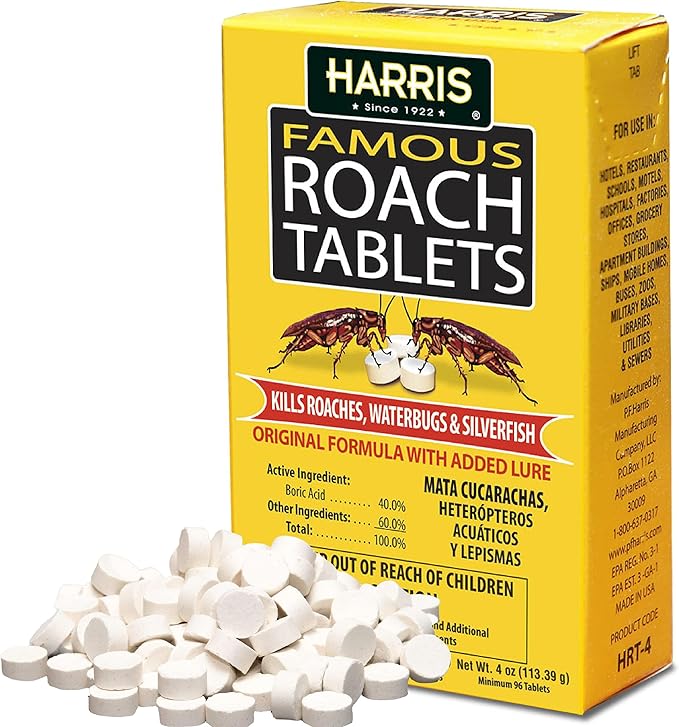 Harris Roach Tablets, Boric Acid Roach Killer with Lure for Insects (4oz, 96 Tablets)