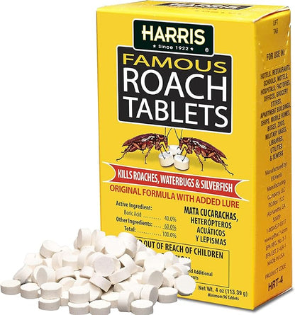 Harris Roach Tablets, Boric Acid Roach Killer with Lure for Insects (4oz, 96 Tablets)