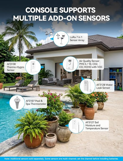 4900FT WiFi Smart Weather Stations Wireless Indoor Outdoor, LoRa Based Wireless Weather Station with 7-in-1 Solar Sensor, Thermo-Hygro Sensor, Bird Spike, CSV Export & Calibration Black