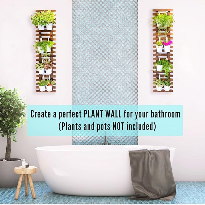 ShopLaLa Wooden Wall Planter (120cm, 2 Pack) Wooden Hanging Flower Plants | Large Outdoor Plants, Live Vertical Garden, Plant Wall Mount Flower Pot Holder Hanger Stand Green Herb Wall Decor