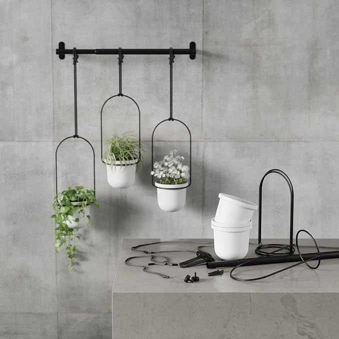 Umbra Triflora Hanging Planter for Window, Indoor Herb Garden, Set of 3, White/Black (Pack of 3)