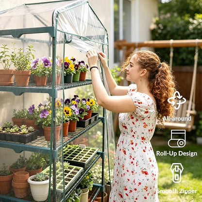 KOL 27x19x76 in PVC Cover 5-Tier Mini Greenhouse, Indoor Outdoor | Portable seed starter plant stand, winter orchid frost protection, apartment balcony patio