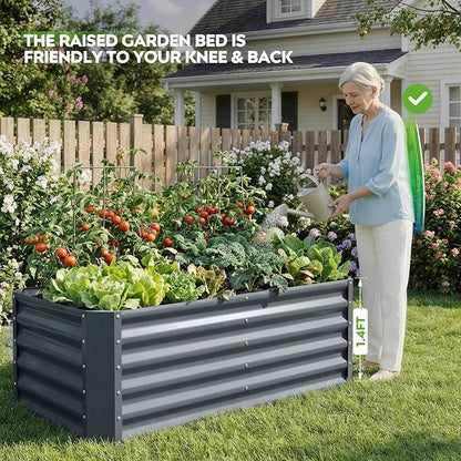 4×2×1.4ft Galvanized Raised Garden Bed Kit, Metal Planter Boxes Outdoor, High Raised Beds for Vegetables, Fruits, and Flowers - IronGrey