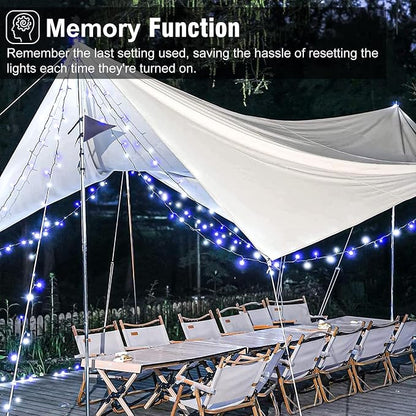 Blue and White Christmas Lights, 66FT 200 LED Plug in Christmas Tree Lights Outdoor Waterproof, 8 Modes Connectable String Lights for Outside Indoor Patio Garden Party Holiday Decorations