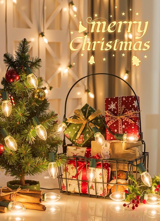 Minetom Vintage C9 Christmas Lights Outdoor, 25 Feet 25 LED C9 Christmas Decorations, Connectable Waterproof String Lights for Holiday Party Roofline Backyard Garden Patio, E17 Base, Warm White