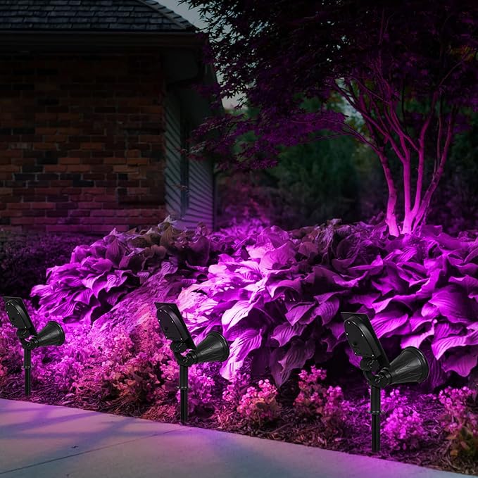 T-SUN Solar Spotights, 4 LED Waterproof Outdoor Solar Landscape Spot Lights, Dusk to Dawn 180 Angle Adjustable Solar Lights for Tree, Patio, Yard, Garden, Driveway, Stairs, Pool Area(Purple-1Pack)