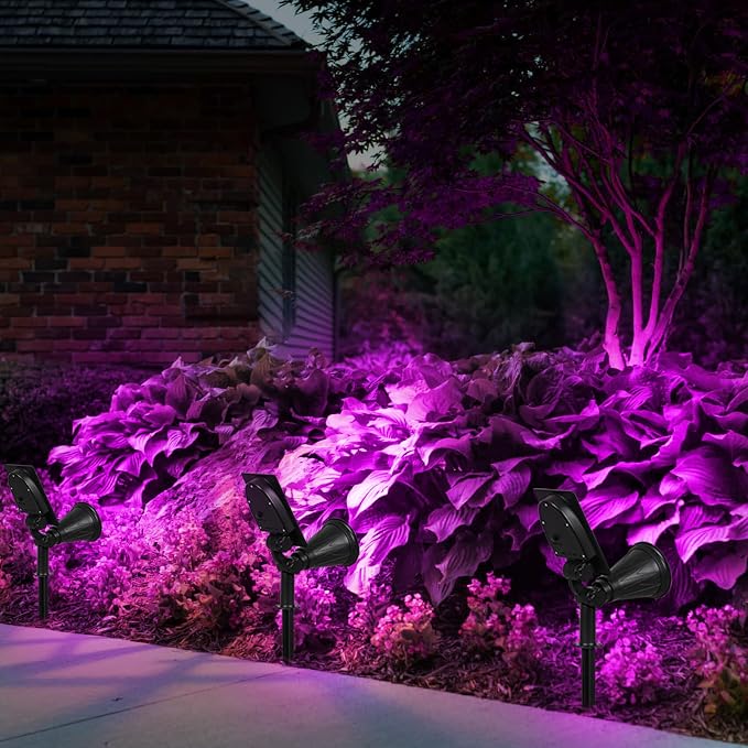T-SUN [2 Pack] LED Solar Spotlights, Waterproof Outdoor Security Landscape Lamps, Auto-on/Auto-Off by Day, 180 Angle Adjustable for Tree, Patio, Yard, Garden, Driveway, Stairs, Pool Area(Purple)