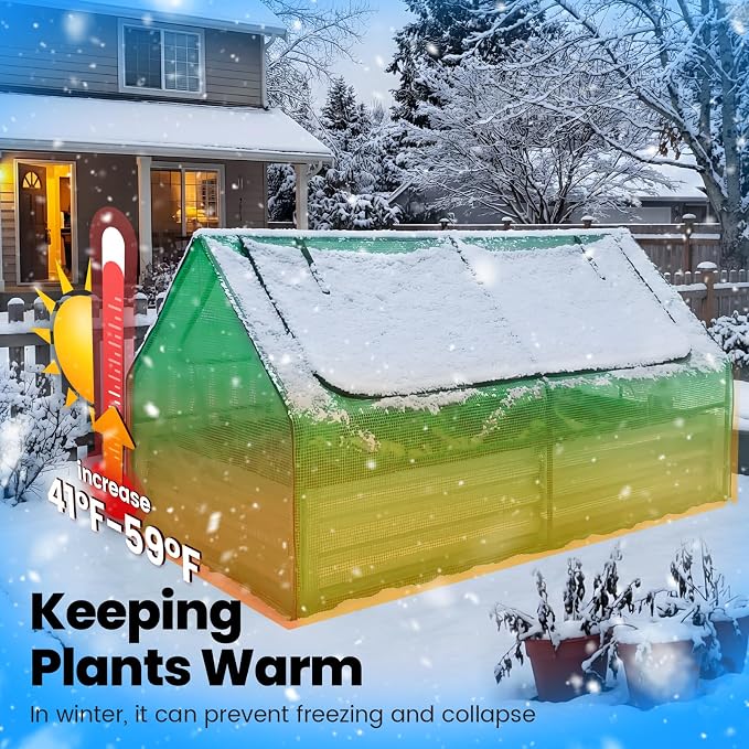 Quictent 6x3x1ft Galvanized Raised Garden Bed with Cover Metal Planter Bottomless Box w/ 2 Large Screen Windows Mini Greenhouse 20pcs T-Tags 1 Pair Gloves Outdoor Growing Vegetables (Green)