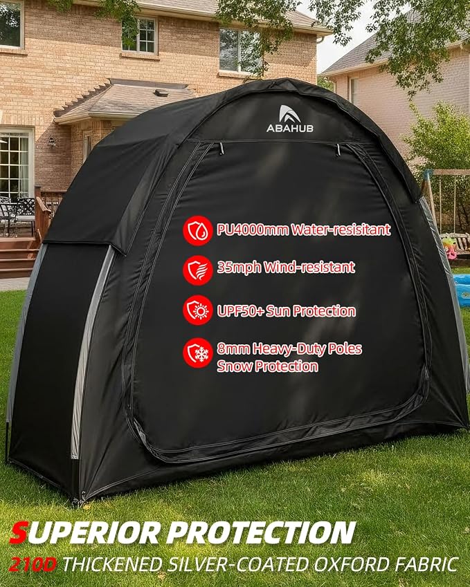 Abahub Portable Bike Storage Shed Tent with Rain Cover, Outdoor Silver-Coated Bicycle Shelter, PU4000 Waterproof 210D Oxford Fabric