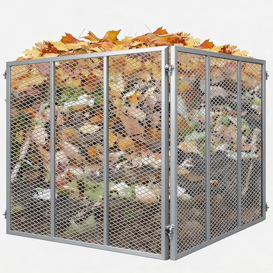 Large Compost Bin Outdoor - Metal Wire Mesh Compost Bins with Rust-Proof Coating, Easy to Assemble Square Garden Compost Bin for Yard Waste, Leaves & Kitchen Scraps 37x37x30 Inches Gray