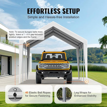 VEVOR Carport Replacement Canopy Cover, 10 x 20 ft, Ripstop Triple-Layer PE Fabric Garage Top Tarp Shelter Cover, UV Resistant Waterproof Car Cover Tent for Carports (Frame is not Included), White