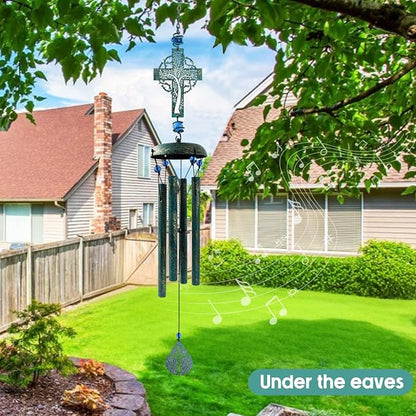 Cross Wind Chimes for Outside, Metal Hanging Wind Chimes, Zen Windchime with Calming Sound for Yard, Balcony, Yoga Room