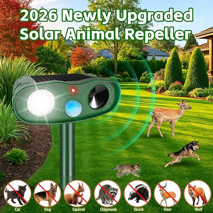 Sonic Fortress Pro Deer Repellent Devices, Solar Ultrasonic Racoon Squirrel Repellent Outdoor IP65 Motion Activated Animal Repeller Cat Deterrent Light to Scare Rabbit Dog Skunk Out of Garden Yard(4)
