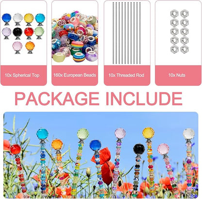230 Pcs DIY Beaded Garden Stakes Kit with Crystal Stoppers | Garden stakes kit with beads colorful crystal stoppers, DIY fairy wands, garden decor, outdoor crafts