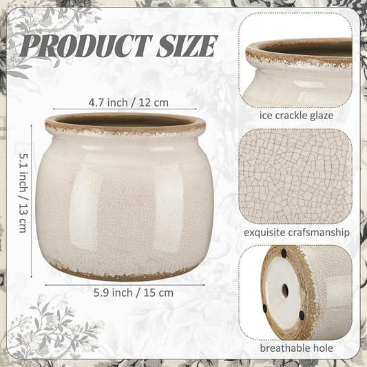 Vintage Planter Large Ceramic Plants Pot Pure Beige Vintage Crack Cottage Scroll Vase Flower Vase Pot Indoor Plants Home Decor Farmhouse Antique Decorative Gifts