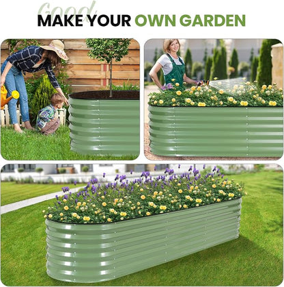 G GOOD GAIN Raised Garden Beds - 8x2x1.4ft Galvanized Planter Boxes Kit with Protective Tape & Gloves & Tools | Oval Metal Outdoor Raised Bed for Gardening Vegetables, Fruits, Flowers, Herbs, Oliver