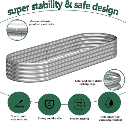 Galvanized Raised Garden Bed Outdoor, 8x2x1ft(2Pack) Metal Heavy Duty Planter Boxes for Gardening, Easy Assemble Bottomless Small Oval Plant Container Kit for Vegetable, Flower, Fruit, Silver
