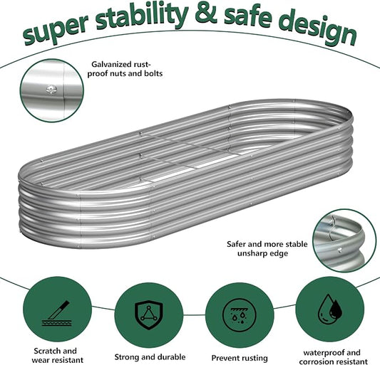 Galvanized Raised Garden Bed Outdoor, 8x2x1ft(2Pack) Metal Heavy Duty Planter Boxes for Gardening, Easy Assemble Bottomless Small Oval Plant Container Kit for Vegetable, Flower, Fruit, Silver