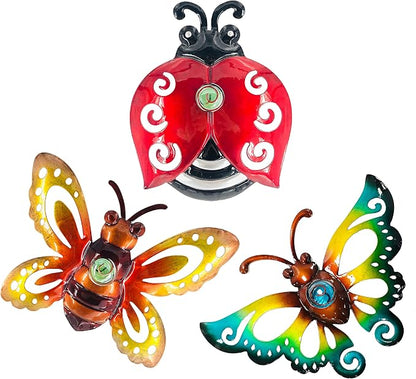 Garden Decor Butterfly Ladybug Bee Metal Wall Art, Hanging Wall Decoration | BVLFOOK; For Home; Garden; Porch; Patio Balcony Ornament; Outdoor; Birthday Gift, 3 Pack 9 Inch
