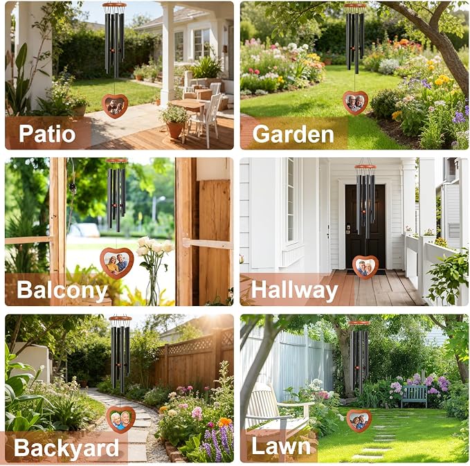 Wind Chimes for Outside,28'' Small Personalized Wind Chimes | Wind Chimes with Heart-shaped Photo Frame for Loss of Loved One, Memorial Gifts for Loss of Mom, Father Grandma Neighbors
