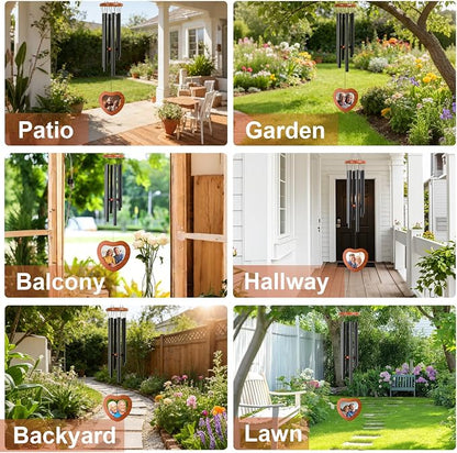 Wind Chimes for Outside,28'' Small Personalized Wind Chimes | Wind Chimes with Heart-shaped Photo Frame for Loss of Loved One, Memorial Gifts for Loss of Mom, Father Grandma Neighbors