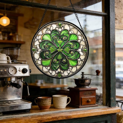 DASTOLL Stained Glass Window Hanging St. Ripak Festival Green Lucky Clover 6.3" - Suncatcher Door Garden Sun Catcher Ireland Decor Mother's Day for Mom Woman Her Men Sisters