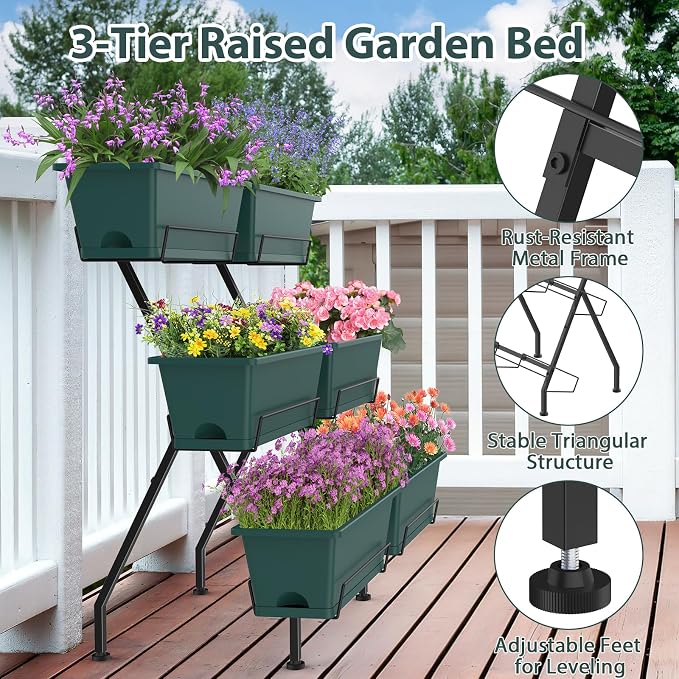 Sunexinlo Vertical Garden Planter Freestanding Raised Bed for Herbs Flowers Vegetables, Indoor Outdoor for Patio Balcony Deck
