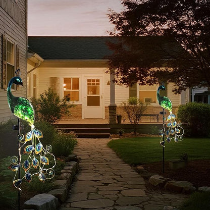 Solar Peacock Garden Stake Lights Waterproof Metal Outdoor Decor | Solar Peacock Garden Stake Lights, Waterproof Metal Glass, Thick Stake, Glow-In-The-Dark Eye, For Pathway Patio Yard Decor
