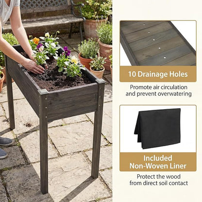 S AFSTAR Raised Garden Bed, Elevated Wooden Planter Box, 47”L x 24”W x 30”H, Outdoor Gardening Planting Bed for Vegetables, Flowers & Herbs Grow, Great for Backyard, Patio, Lawn (Gray)
