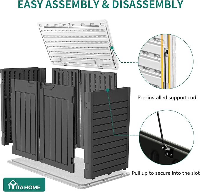 YITAHOME Outdoor Horizontal Storage Sheds w/o Shelf, Weatherproof Resin Tool Shed, Multi-Opening Door for Storage of Bike, Trash Cans, Garden Tools, 35 cu ft, Waterproof, Lockable, Dark Gray