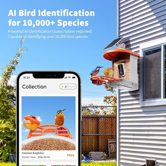 HARYMOR Bird Feeder with Camera | AI Identify Birds Species, Solar Powered, Smart Bird House with Cam, 2K HD Video Live Stream, Instant Arrival Alerts - Orange