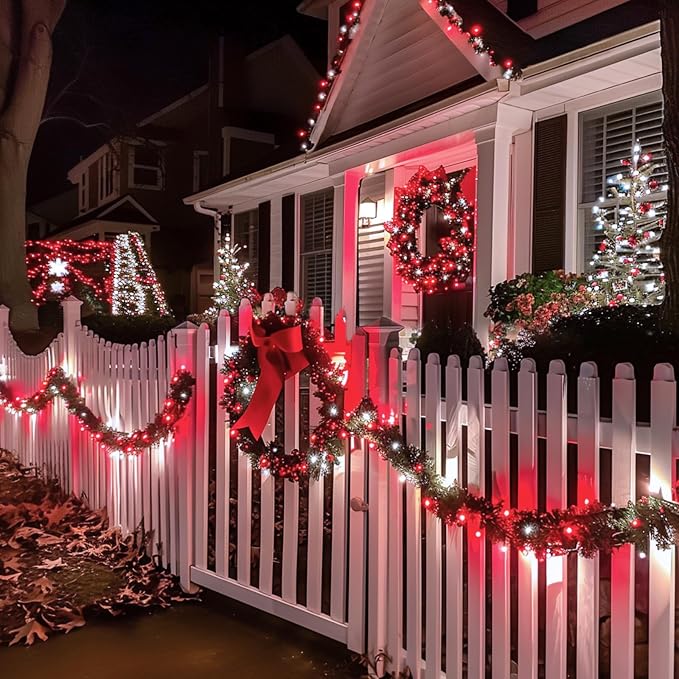 JMEXSUSS 2 Pack Solar Christmas Lights, Total 400 LED 151FT, Red and White | Christmas Lights Outdoor Waterproof, 8 Modes Solar String Lights for Outside Patio Yard Garden Tree Christmas Decorations
