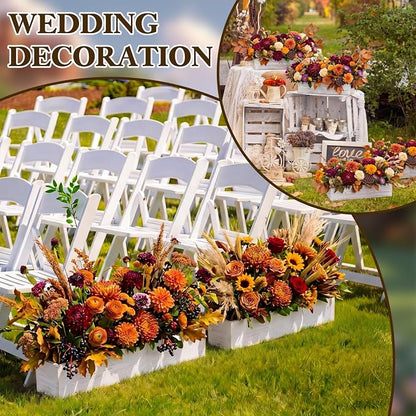 Sintuff 4 Set Rectangle Wooden Planters, 24 x 4 Inch Wood Boxes with Removable Plastic Liner & Floral Foam Blocks, Rustic Wood Planter for DIY Centerpieces Home Wedding Garden Bookshelf Decor (White)