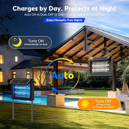 Solar Bug Zapper Outdoor, 4500V Mosquito Zapper with Dual Solar Panels | Auto On/Off, IPX5 Waterproof Mosquito Killer For Backyard, Patio, Garden, Camping And Up To 1/2 Acre Coverage